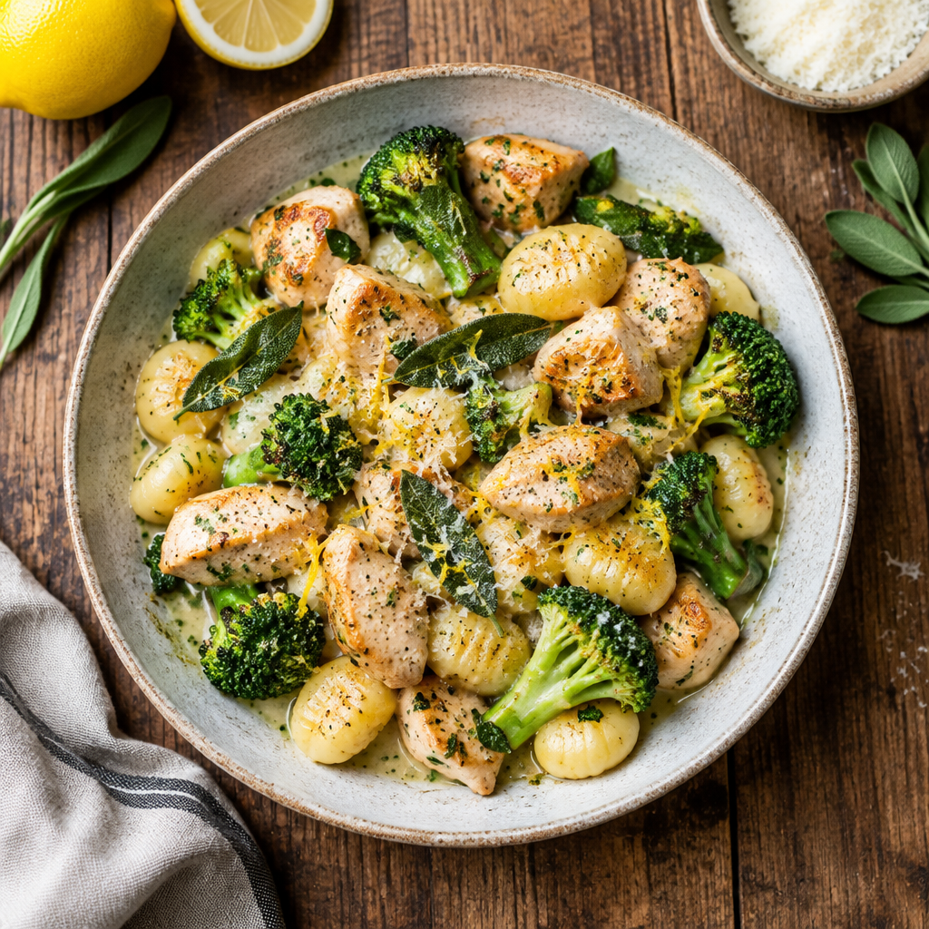 Zitronen-Salbei-Gnocchi mit Hähnchen und Brokkoli